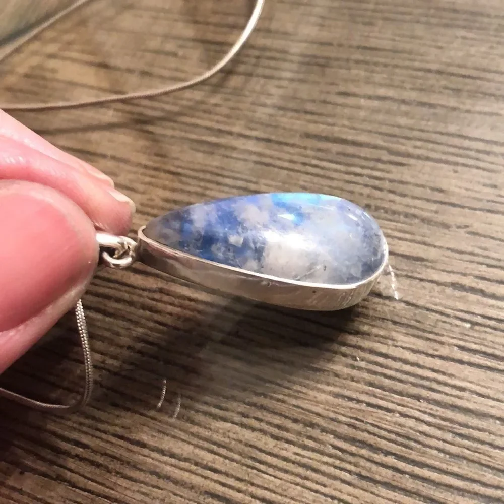 Vintage Blue Labradorite Tear Drop Pendant with Chain